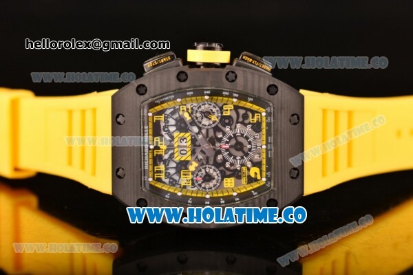 Richard Mille RM 011 Felipe Massa Flyback Chronograph Swiss Valjoux 7750 Automatic Carbon Fiber Case with Skeleton Dial and Yellow Markers - 1:1 Original - Click Image to Close